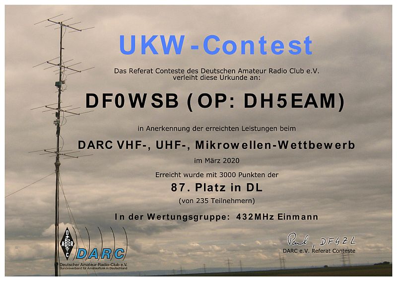 UKW-Contest Mrz 2020 432 MHz