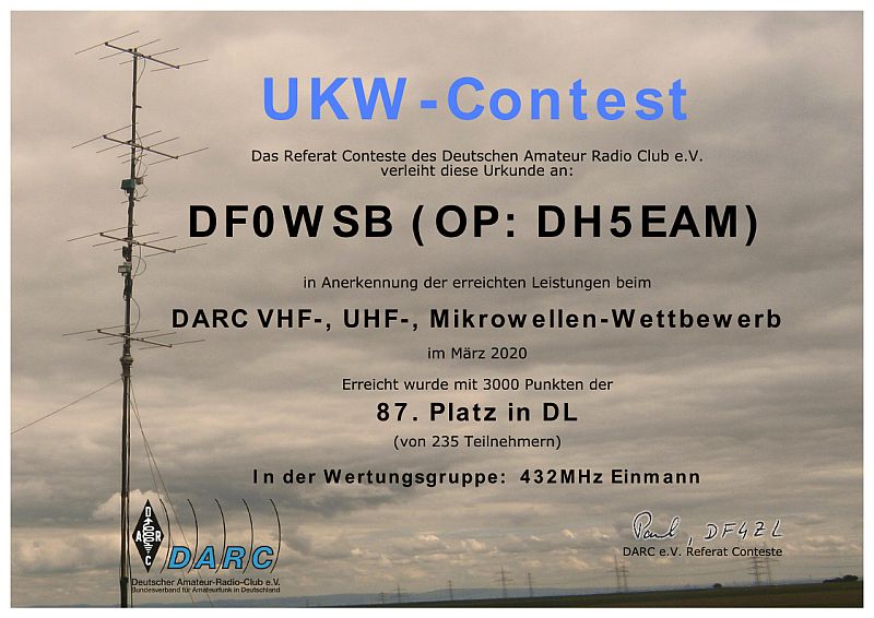 UKW-Contest M�rz 2020 432 MHz